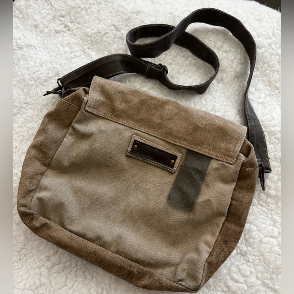 Vintage Brown Canvas Satchel with Artistic Design - Picture 6 of 12